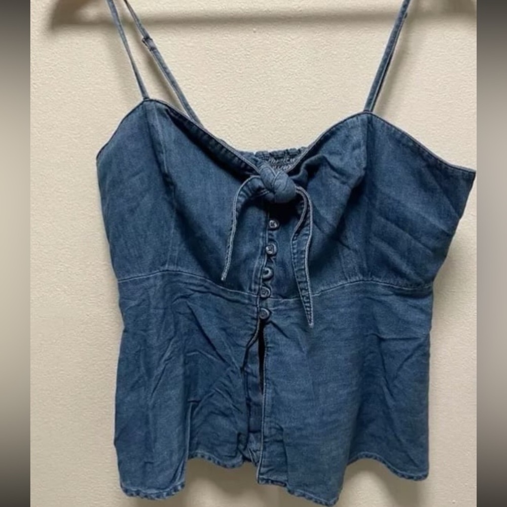 Denim Womens Tank Top Sofia Jeans by Sofa Vergara Large Blue Cropped Tie Front